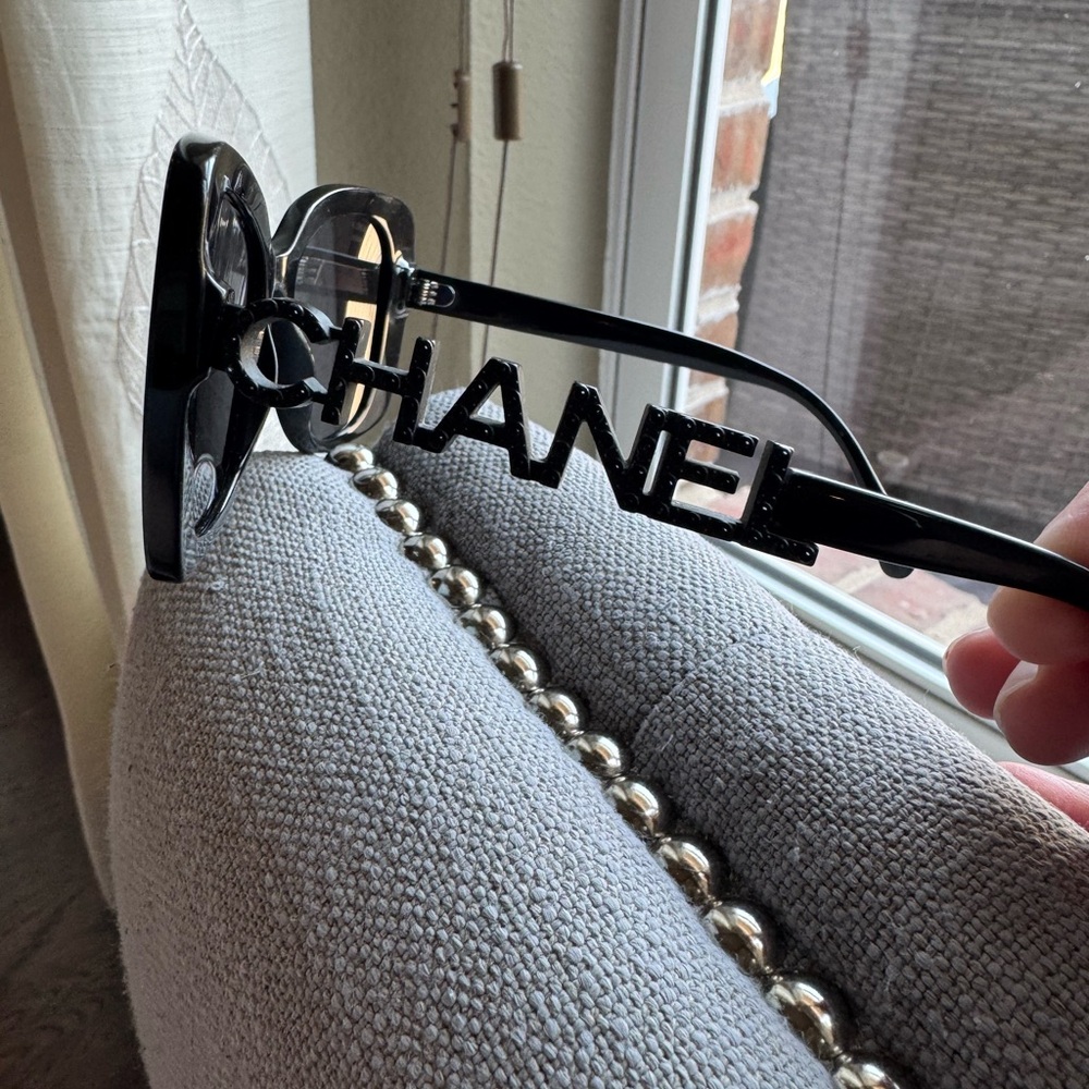 SOLD - CHANEL Black on Black C H A N E L letters Sunglasses with Logo Detail